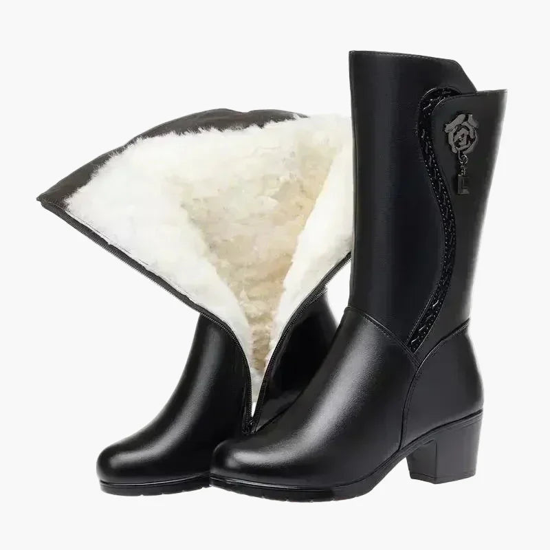 Inge Schwarz Gefütterte Schnürstiefel mit Blockabsatz für Damen | Leder-Optik Plateausohle Winter - EU 35-42