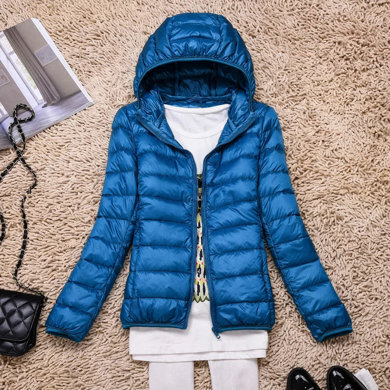 Seline Khaki Ultraleichte Faltbare Daunenjacke mit Kapuze für Damen | Steppjacke Winter Reise Casual - S/M/L/XL/2XL/XXXL