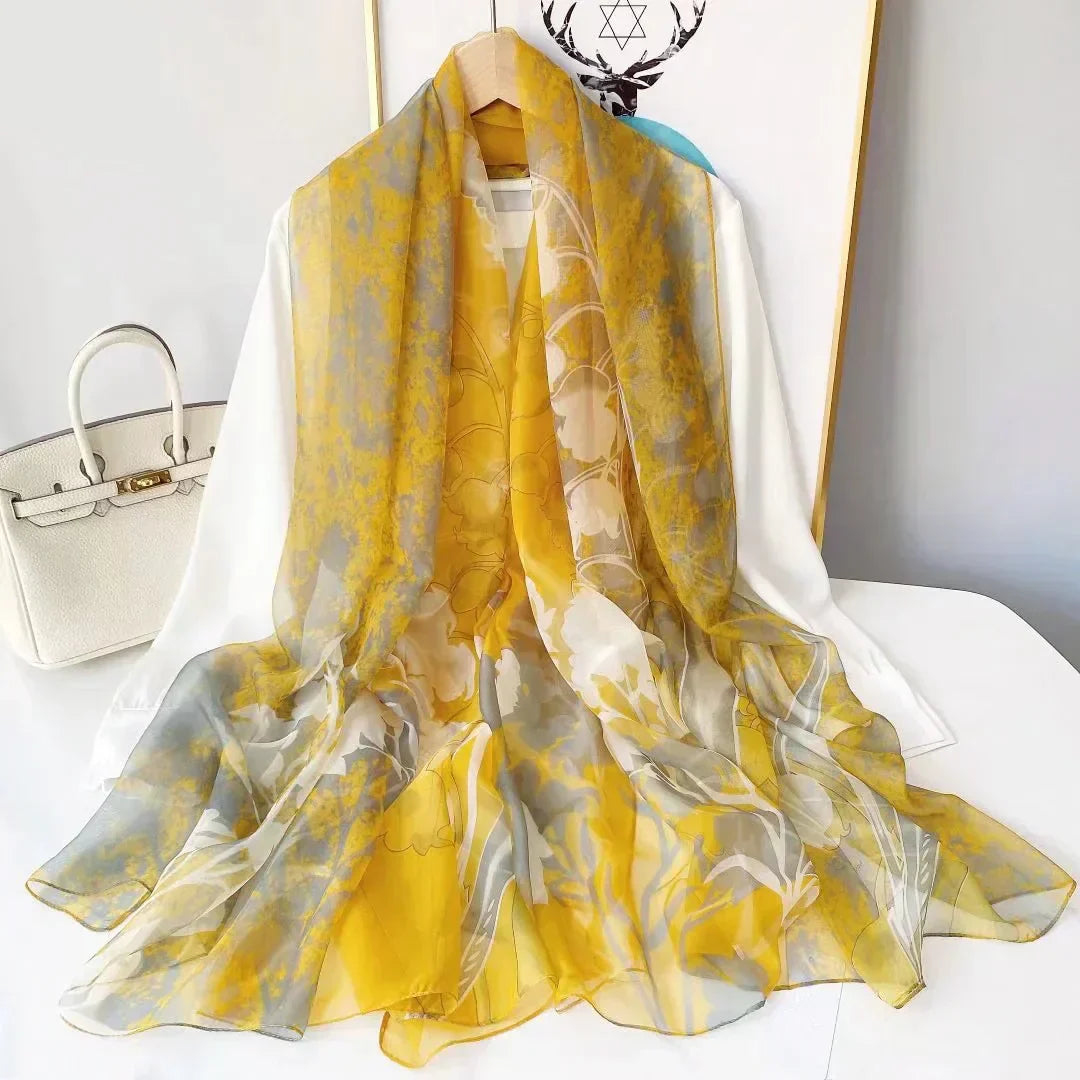 Ursula Mehrfarbig Bedruckter Chiffon-Schal für Damen | Leichter Halstuch mit Kunstdruck-Muster - Einheitsgrösse
