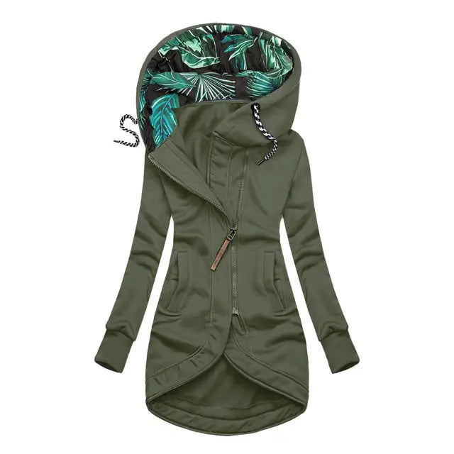 Annemarie Marineblau Longline Kapuzenjacke mit Reissverschluss für Damen | Slim Fit Asymmetrisch Casual - S/M/L/XL/2XL/3XL