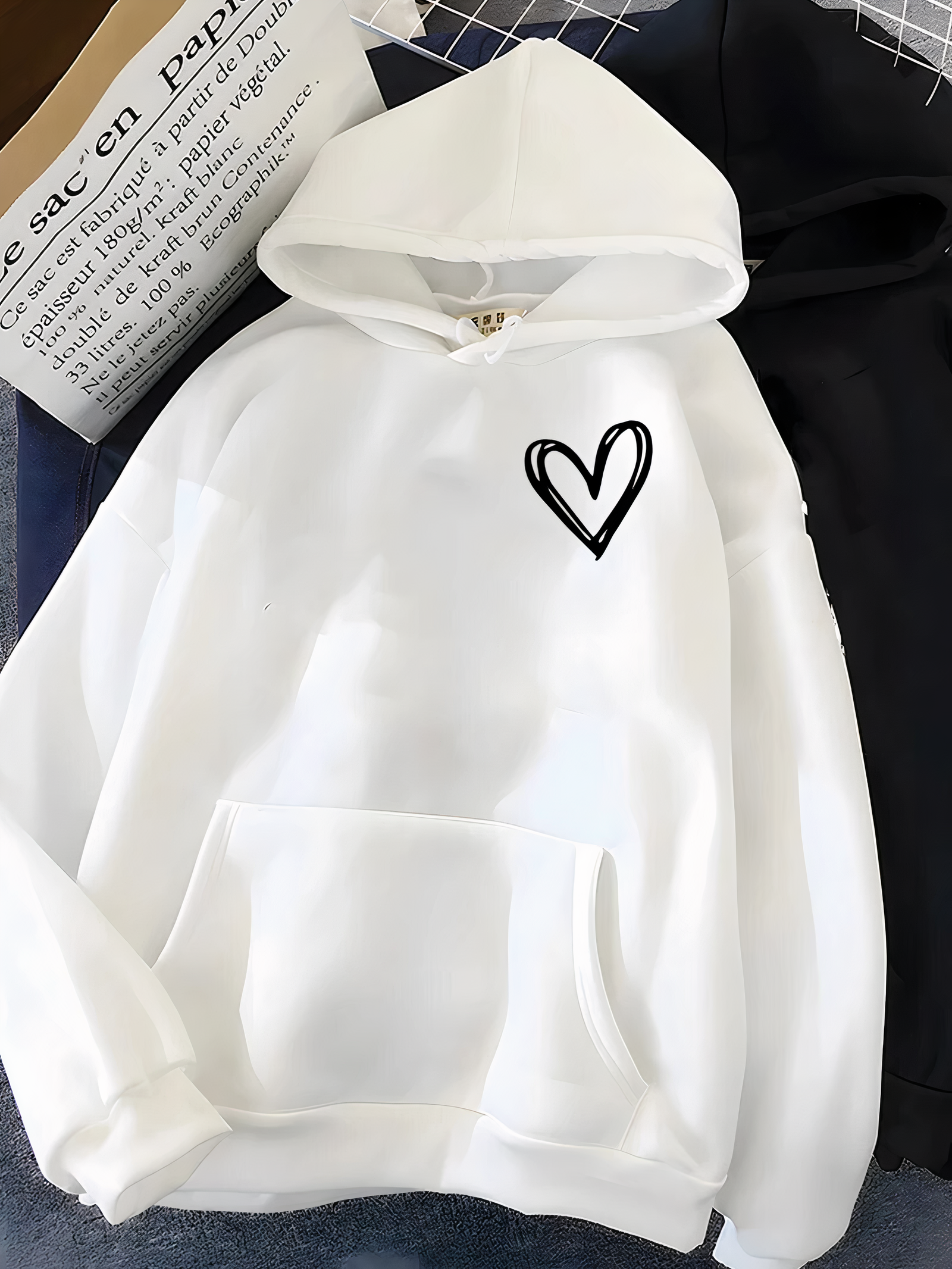 Rosemarie Blau Bedruckter Kapuzenpullover mit Herz für Damen | Casual Oversized Stil - S/M/L/XL/2XL/3XL