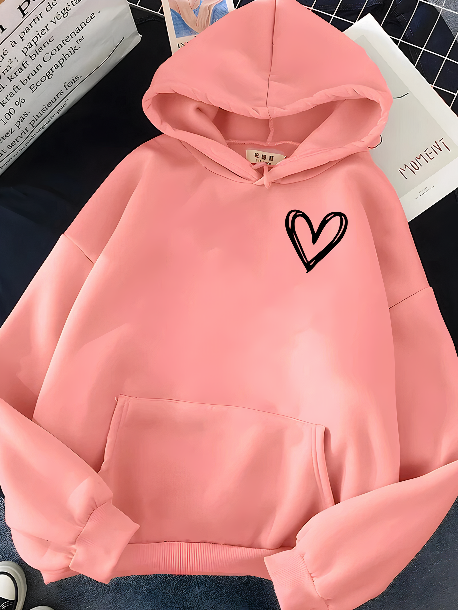 Rosemarie Blau Bedruckter Kapuzenpullover mit Herz für Damen | Casual Oversized Stil - S/M/L/XL/2XL/3XL