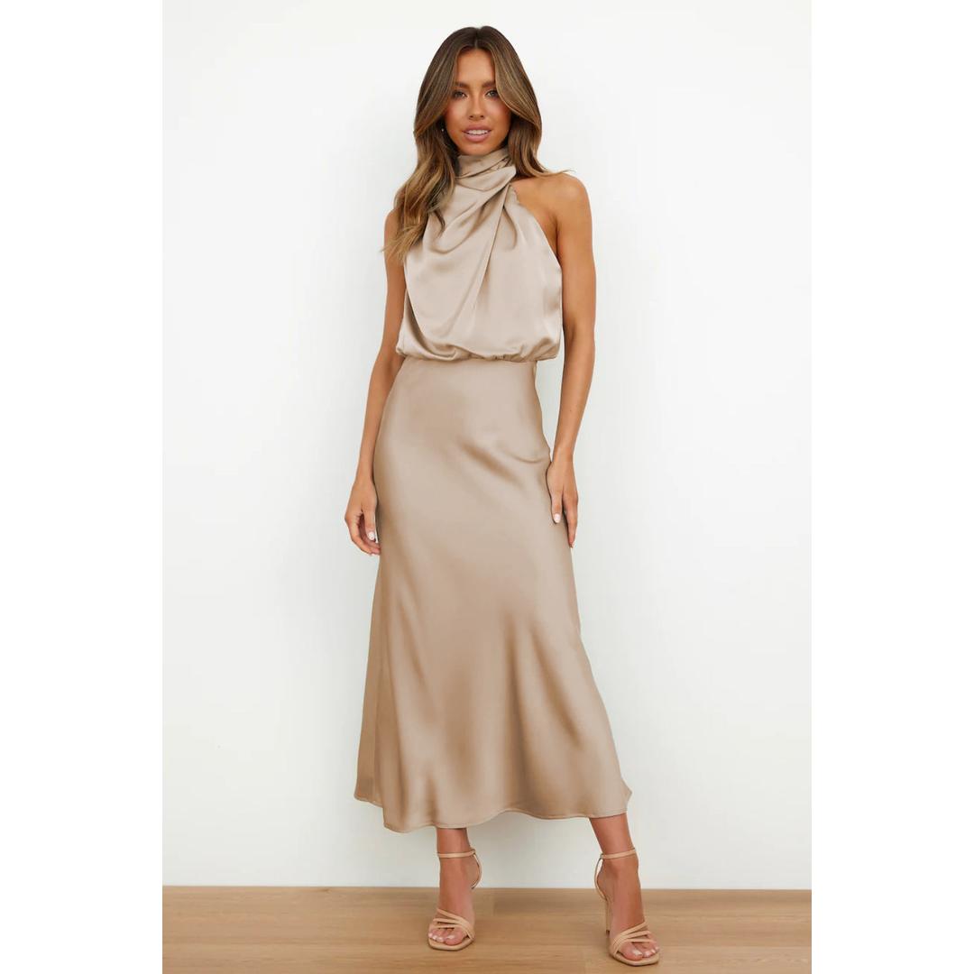 Sonja Hellgrün Satin Cowl-Neckholder Abendkleid für Damen | Elegante Silhouette | Hochzeit Abendanlass - S/M/L/XL