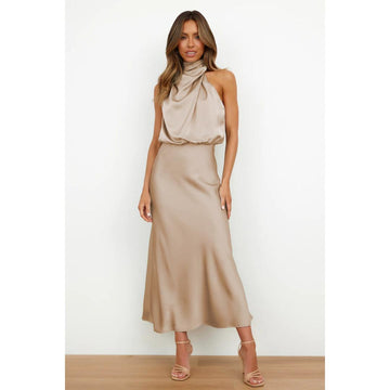Sonja Hellgrün Satin Cowl-Neckholder Abendkleid für Damen | Elegante Silhouette | Hochzeit Abendanlass - S/M/L/XL