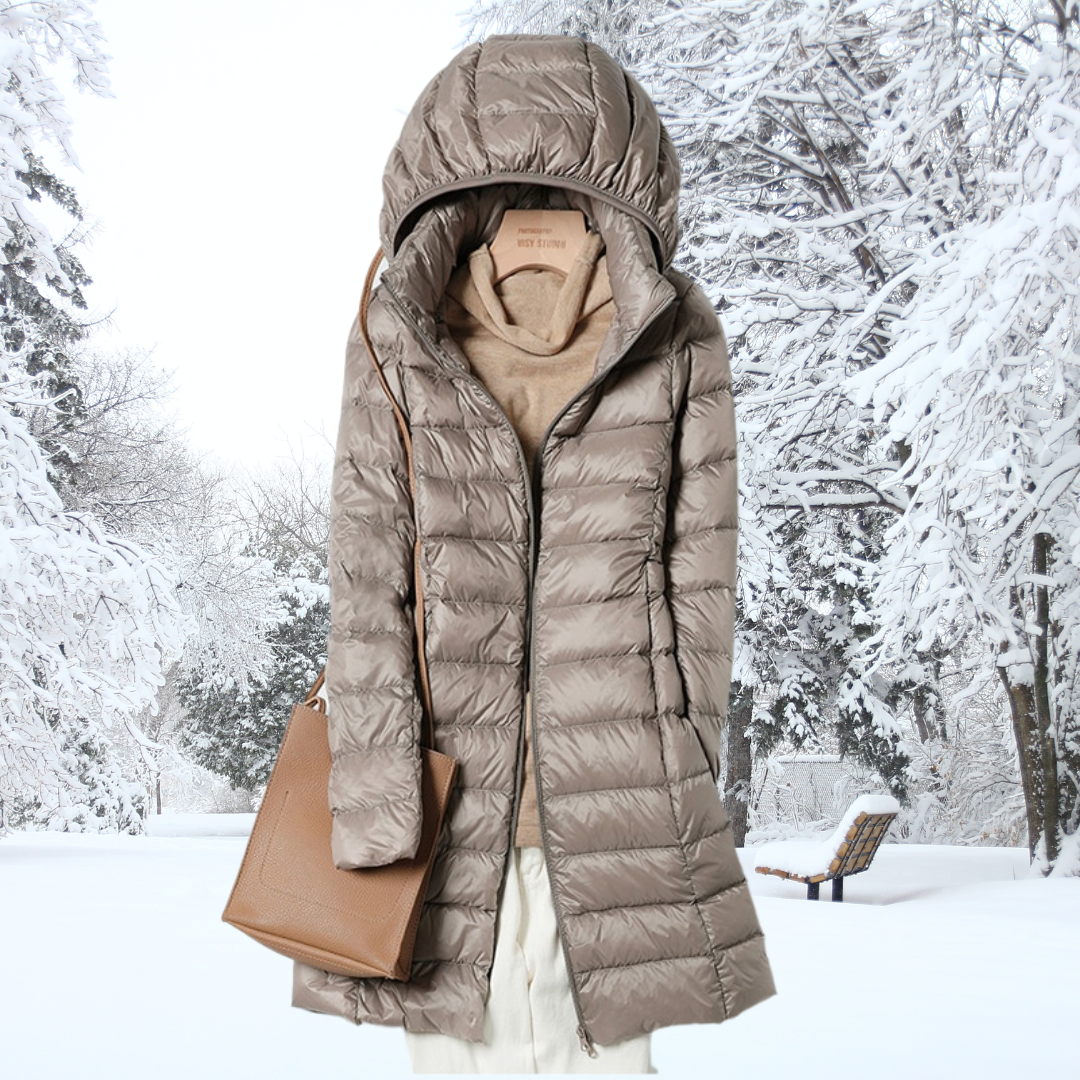 Beate Blau Leichte Longline Steppjacke mit Kapuze für Damen | Winter Casual - L/XL/2XL