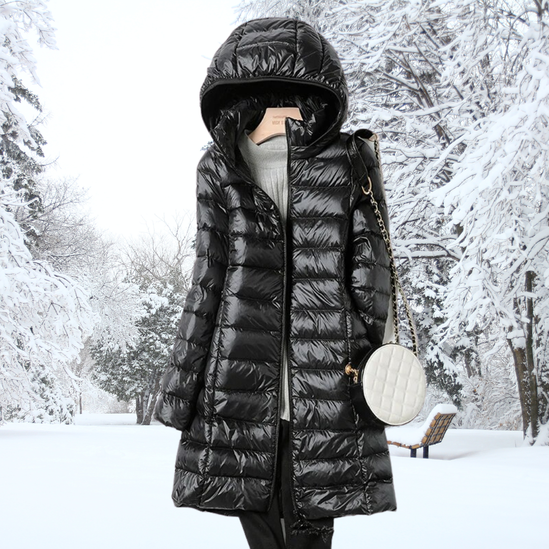 Beate Blau Leichte Longline Steppjacke mit Kapuze für Damen | Winter Casual - L/XL/2XL