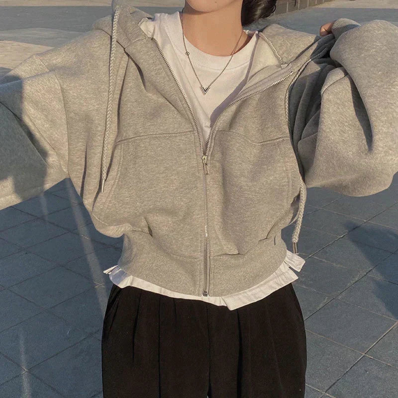 Monika Blau Oversized Hoodie mit Reissverschluss für Damen | Casual Kapuzenpullover mit abfallenden Schultern - S/M/L/XL/2XL/3XL