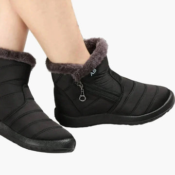 Ursula Schwarz Wasserdichte Gefütterte Winterstiefel für Damen | Steppoptik Kunstfell-Kragen Flache Sohle - EU 35-44