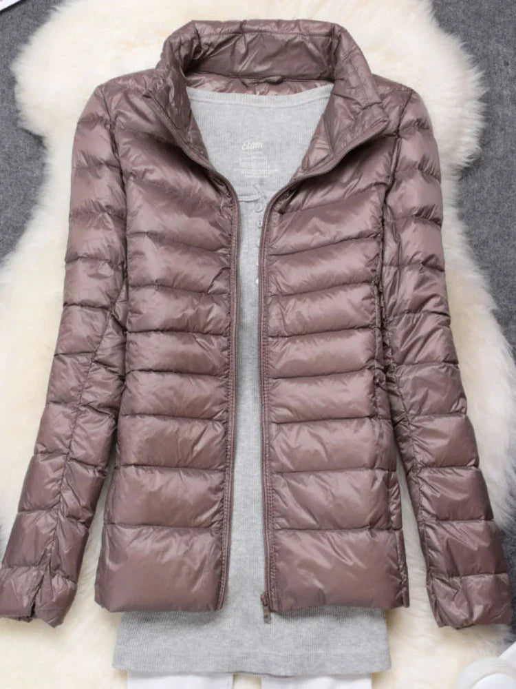Seline Khaki Ultraleichte Faltbare Daunenjacke mit Kapuze für Damen | Steppjacke Winter Reise Casual - S/M/L/XL/2XL/XXXL