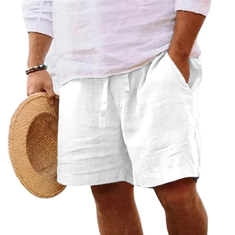 Werner Schwarz Leinen Casual Shorts für Herren | Elastischer Kordelzug | Sommer Freizeit - S/M/L/XL/2XL/3XL/4XL/5XL