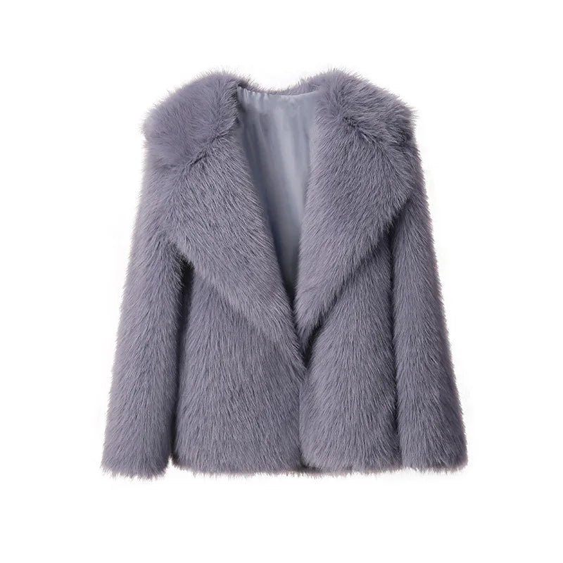 Klara Beige Kurze Kunstfell-Jacke für Damen | Plüschjacke Winter mit grossem Kragen - XS/S/M/L