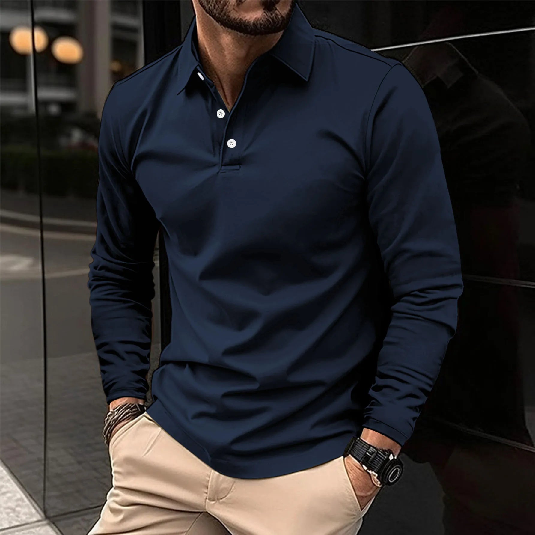 Sandro Herren Langarm-Polohemd | Eleganter Kragen, Hochwertige Baumwolle 1