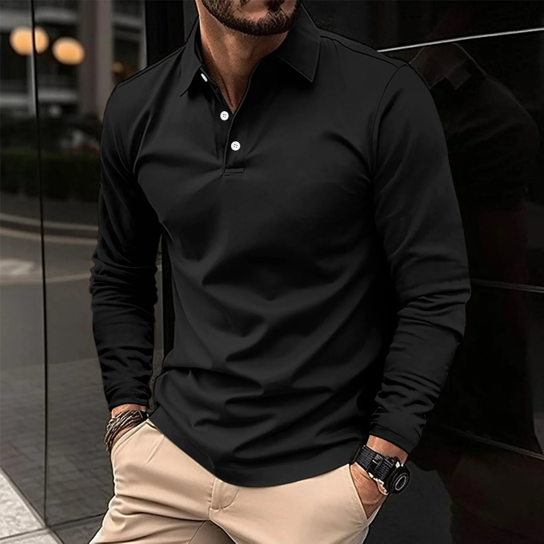 Sandro Herren Langarm-Polohemd | Eleganter Kragen, Hochwertige Baumwolle 3