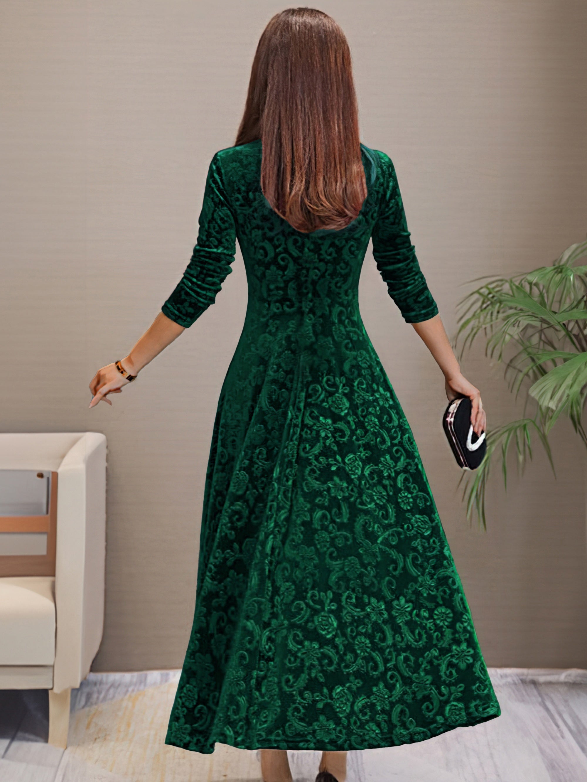 Sari Frauen Samtkleid | V-Ausschnitt, Floral 4