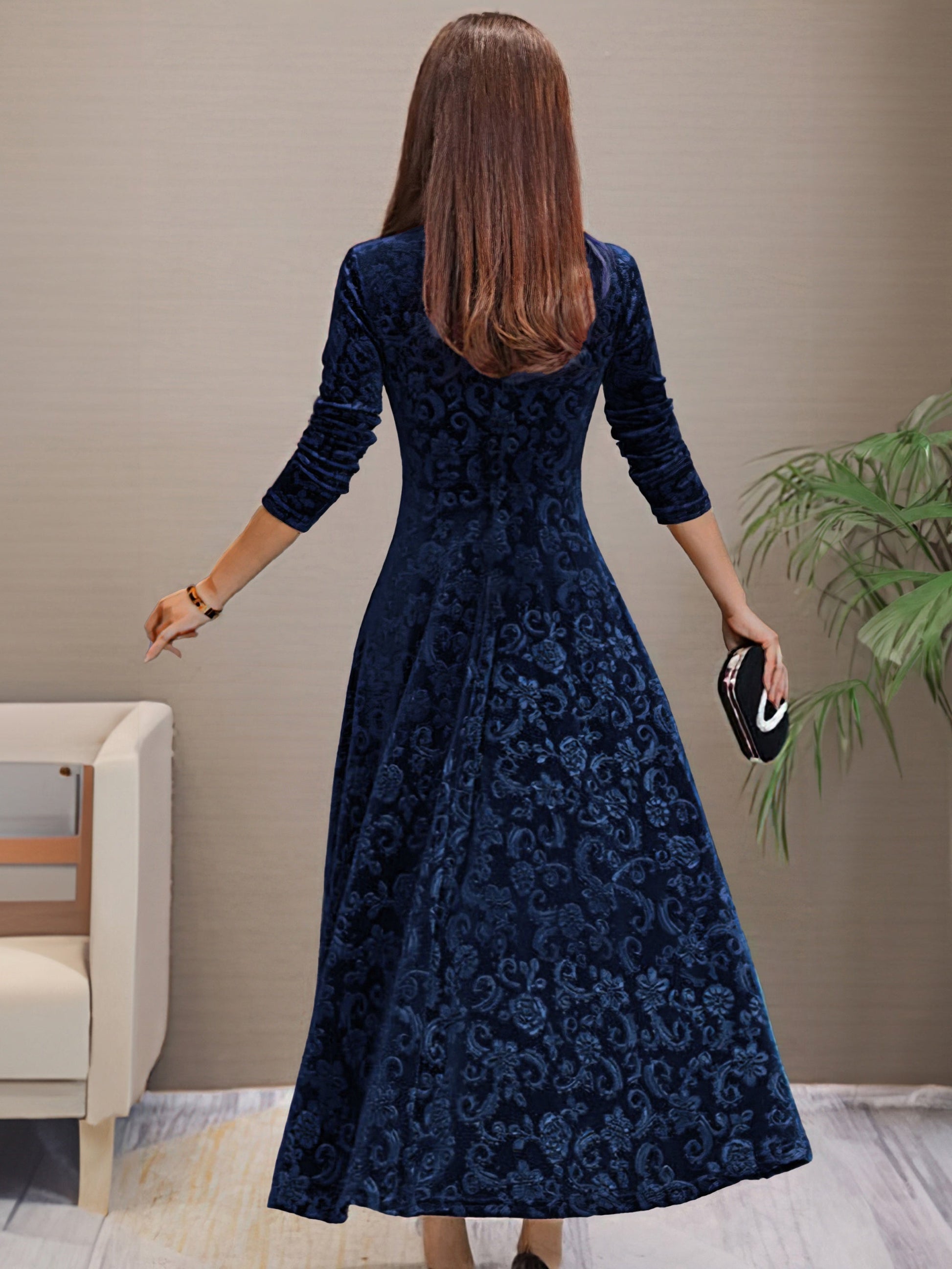 Sari Frauen Samtkleid | V-Ausschnitt, Floral 5