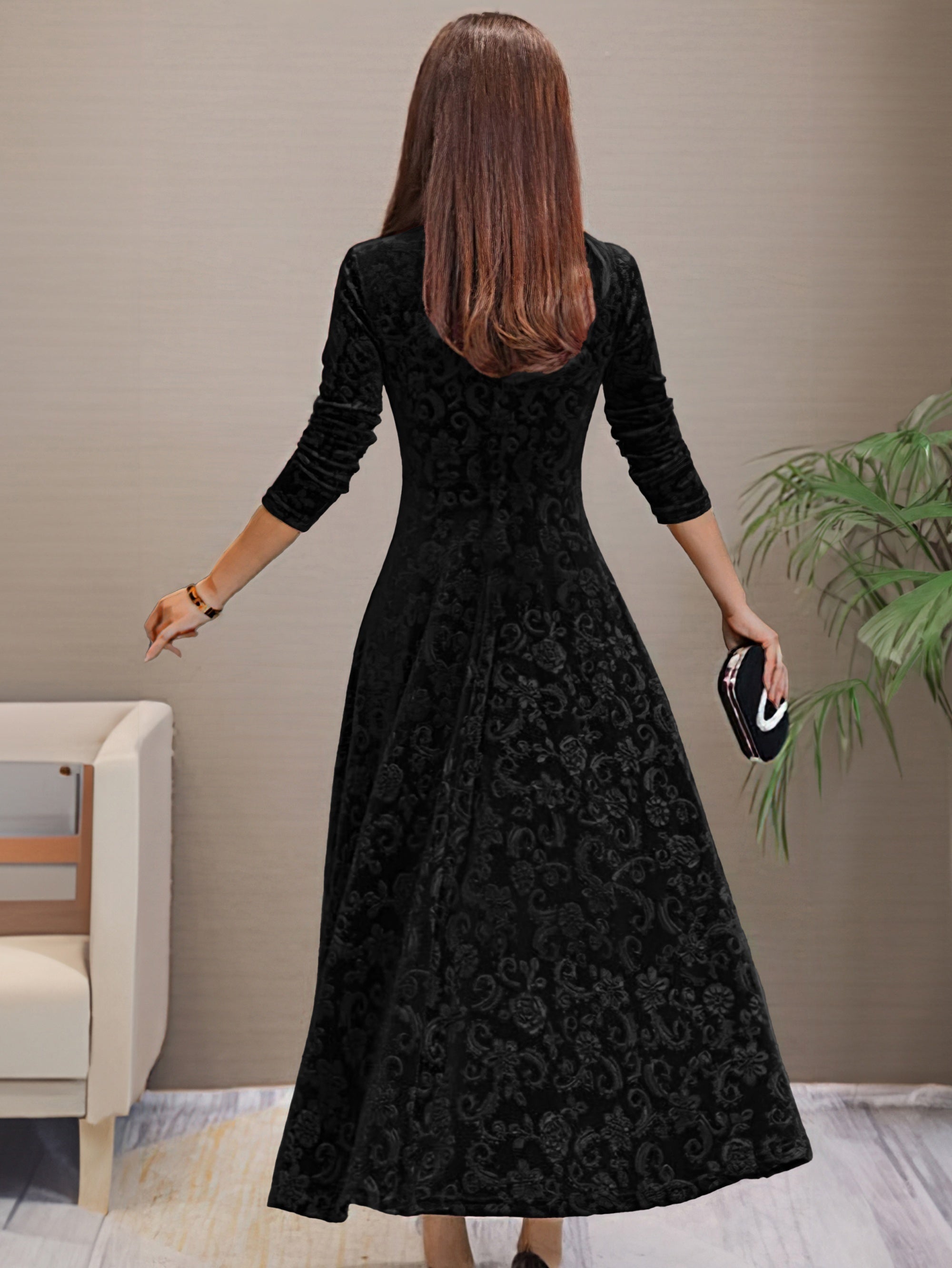 Sari Frauen Samtkleid | V-Ausschnitt, Floral 6