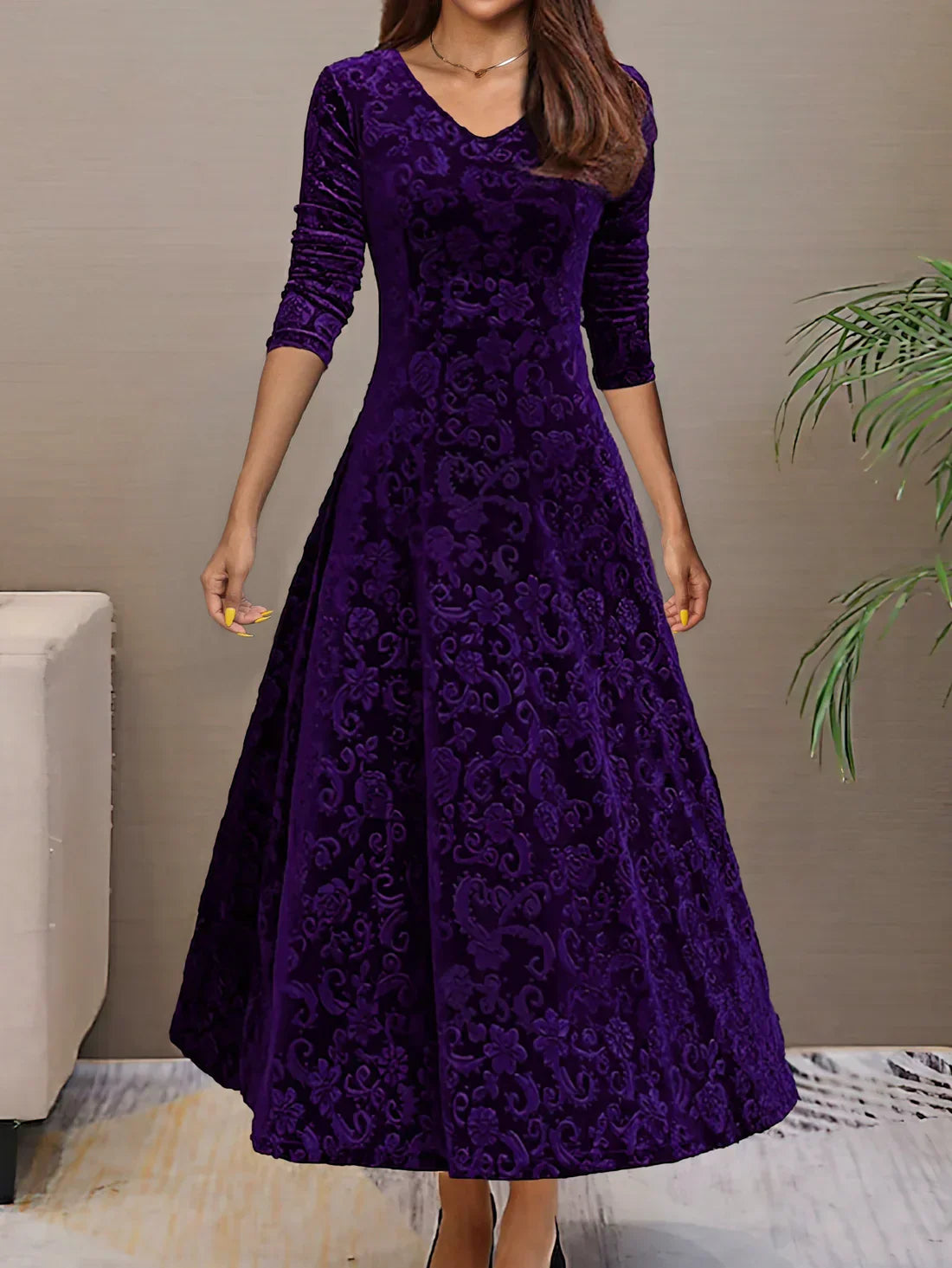 Sari Frauen Samtkleid | V-Ausschnitt, Floral 7