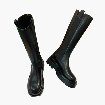 Margrit Schwarz Kniehohe Stiefel in Leder-Optik für Damen | Profilsohle Herbst Winter - EU 35/36/37/38/39/40