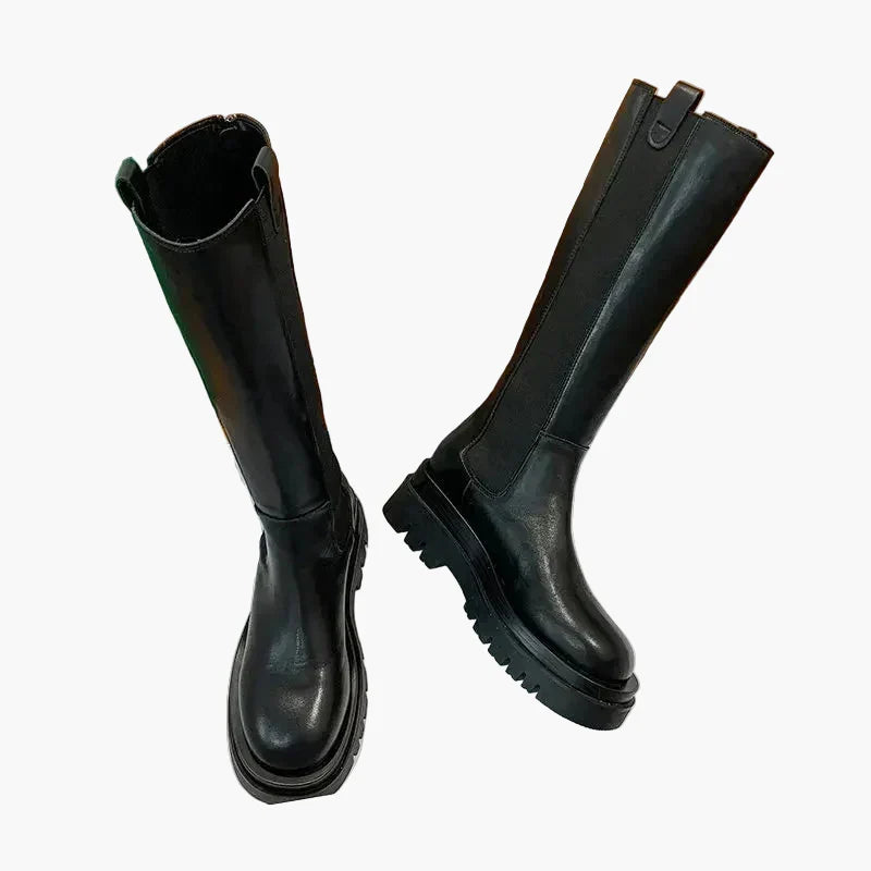 Margrit Schwarz Kniehohe Stiefel in Leder-Optik für Damen | Profilsohle Herbst Winter - EU 35/36/37/38/39/40