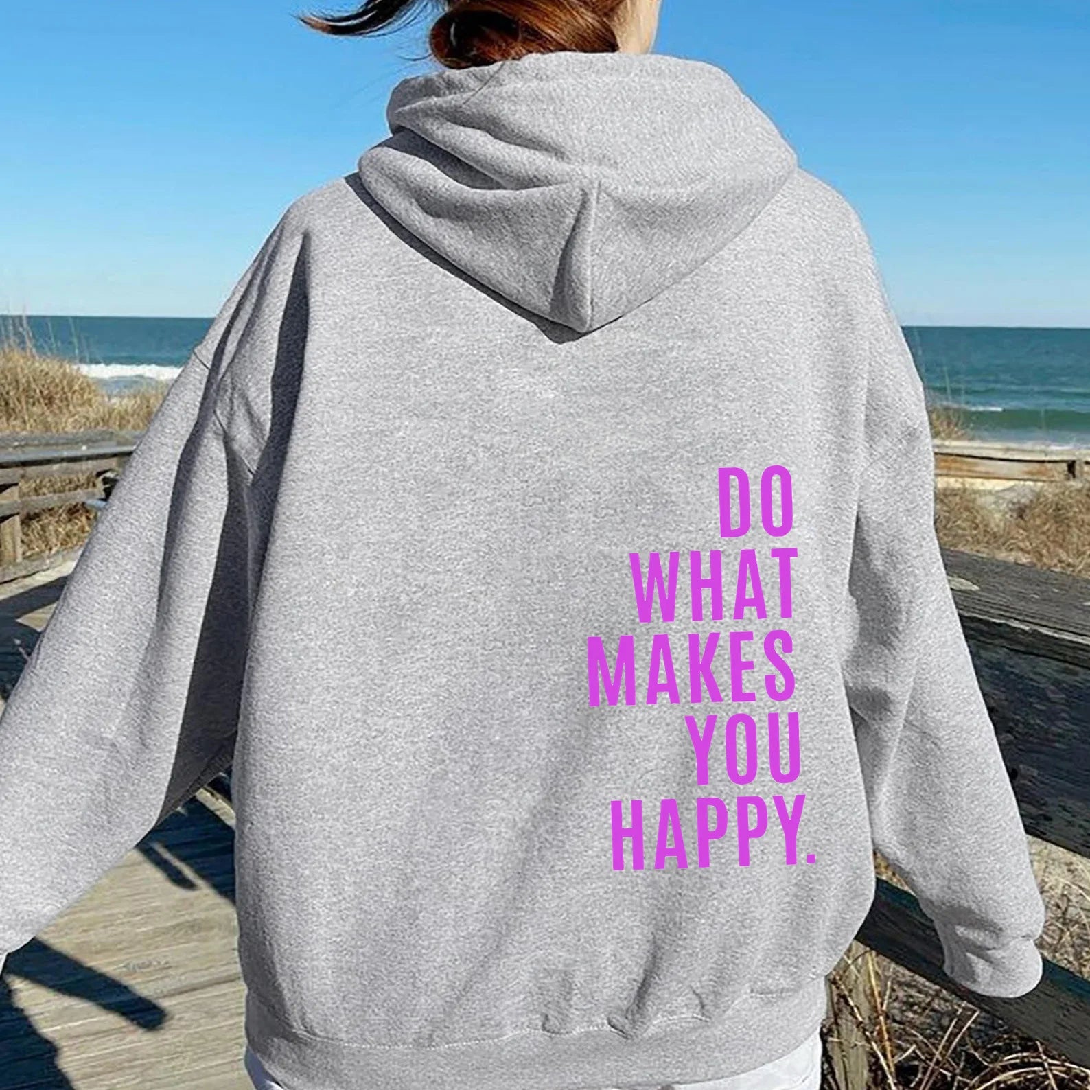 Yvonne Schwarz Oversized Bedruckter Kapuzenpullover für Damen | Casual Schriftprint Alltag - S/M/L/XL