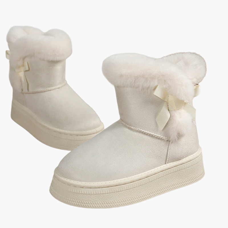 Annemarie Braun Veloursleder-Optik Kunstfell-Winterstiefel für Damen | Plateau Schleife Winter Casual - EU 36-44