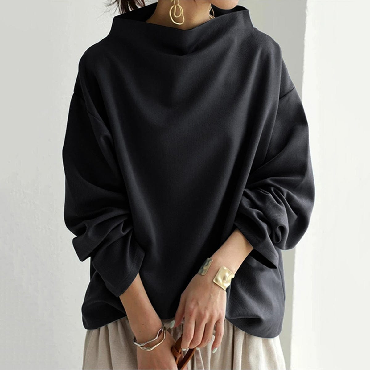 Marta Schwarz Oversized Stehkragen-Pullover für Damen | Casual Eleganter Stil - S/M/L/XL/2XL/3XL