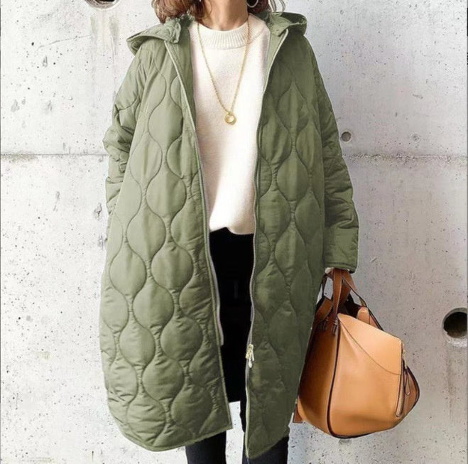 Vreni Blau Gesteppter Wintermantel mit Kapuze für Damen | Midi Casual Stil - Einheitsgrösse