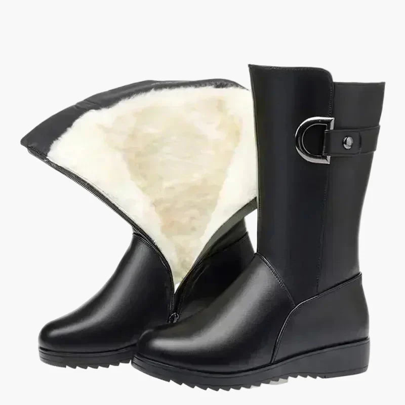 Inge Schwarz Gefütterte Schnürstiefel mit Blockabsatz für Damen | Leder-Optik Plateausohle Winter - EU 35-42
