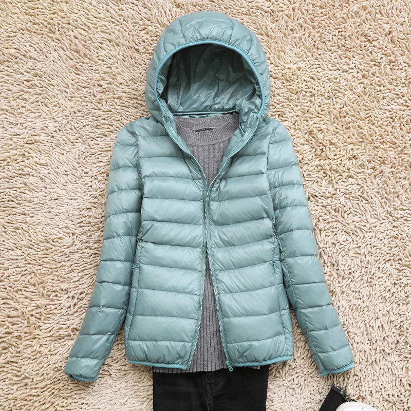 Seline Khaki Ultraleichte Faltbare Daunenjacke mit Kapuze für Damen | Steppjacke Winter Reise Casual - S/M/L/XL/2XL/XXXL