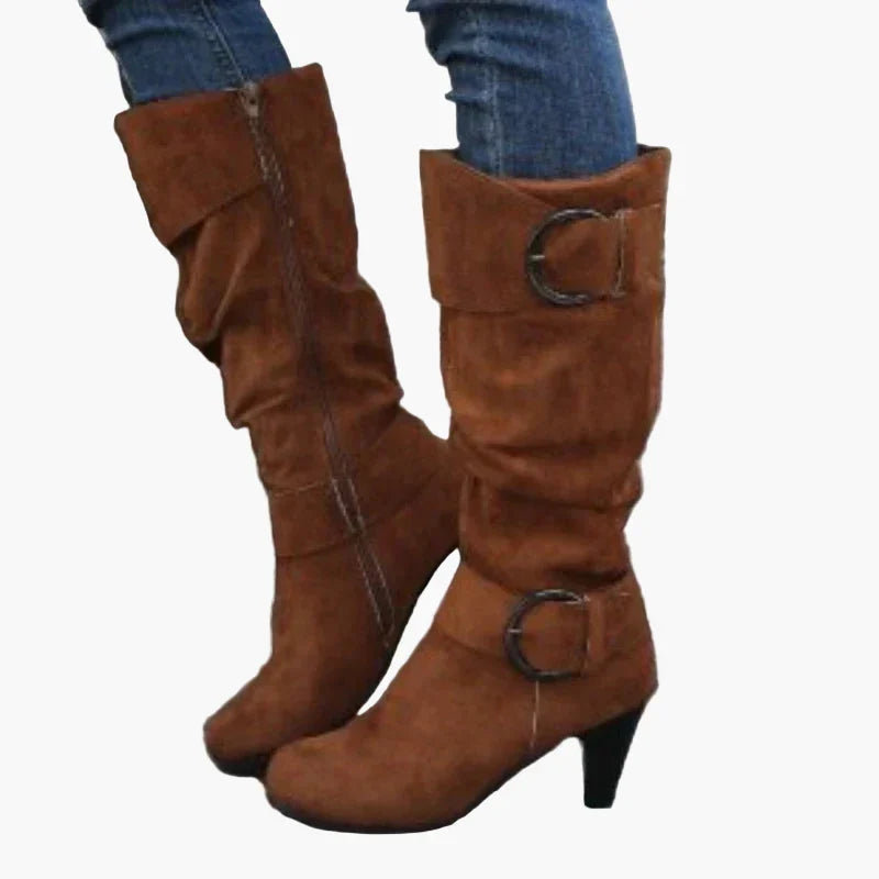 Monika Grau Kniehohe Stiefel für Damen in Veloursleder-Optik mit Schnalle | Herbst Casual - EU 36-43
