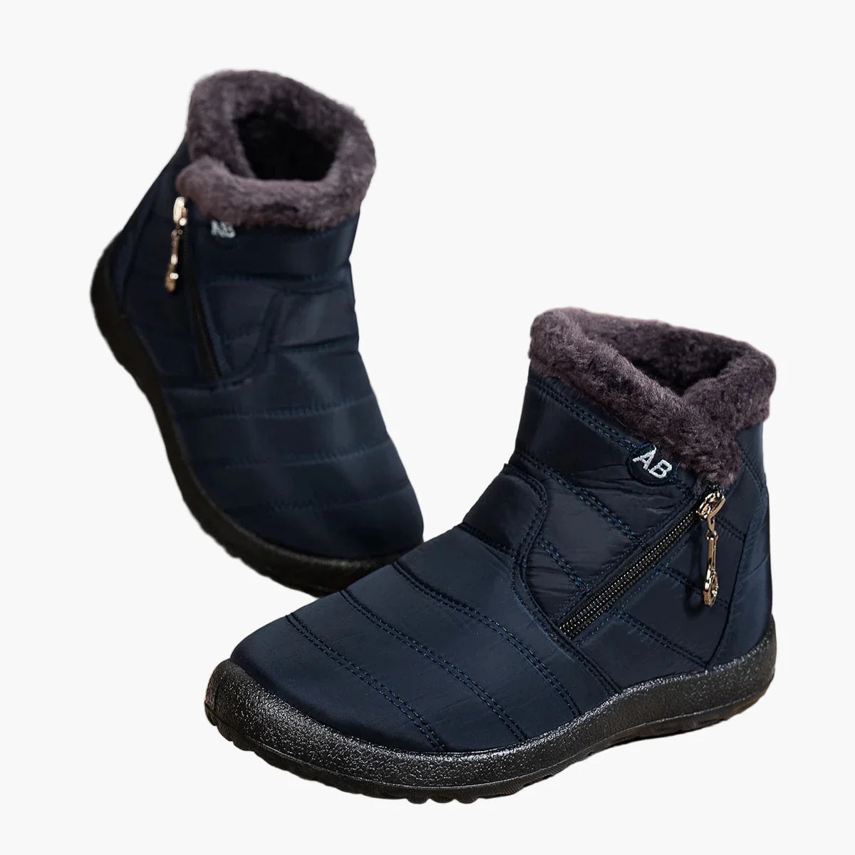 Ursula Schwarz Wasserdichte Gefütterte Winterstiefel für Damen | Steppoptik Kunstfell-Kragen Flache Sohle - EU 35-44