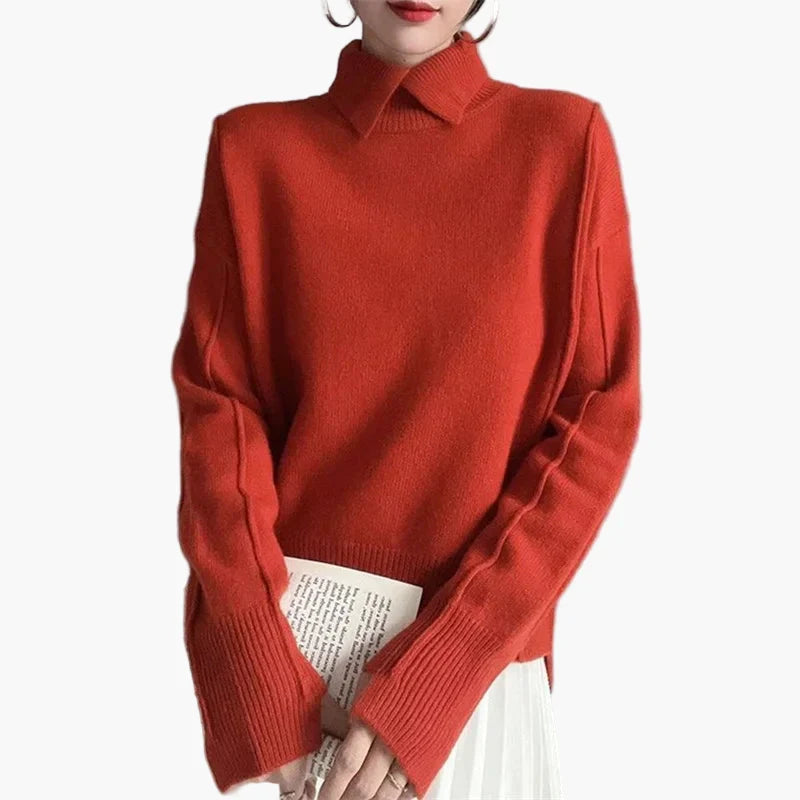 Annemarie Blau Oversized Pullover mit Umlegekragen für Damen | Elegant Casual Büro - Einheitsgrösse