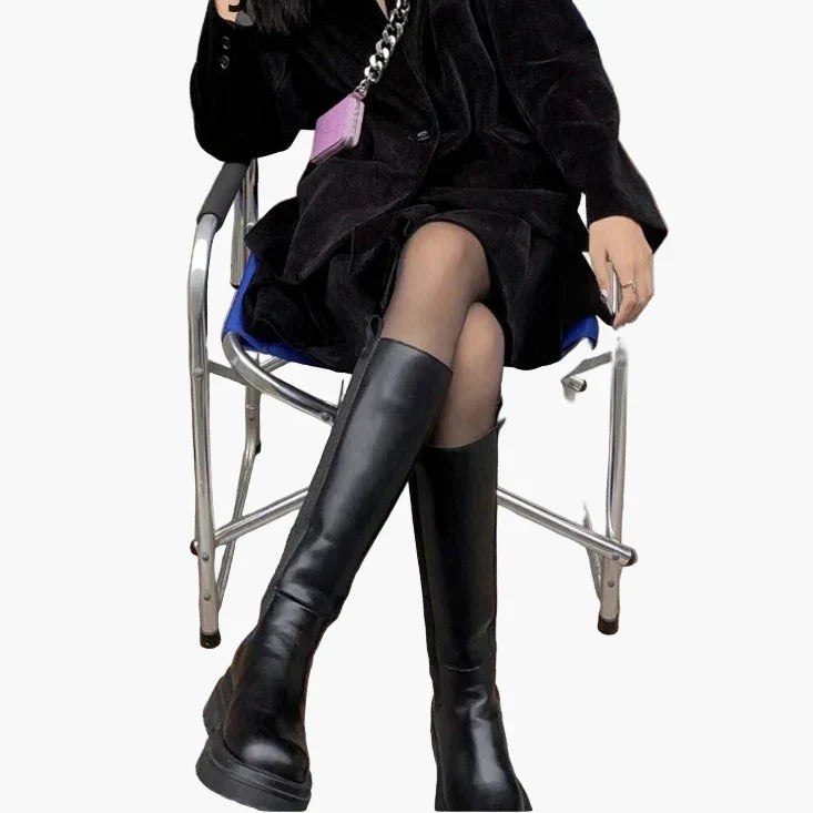 Margrit Schwarz Kniehohe Stiefel in Leder-Optik für Damen | Profilsohle Herbst Winter - EU 35/36/37/38/39/40
