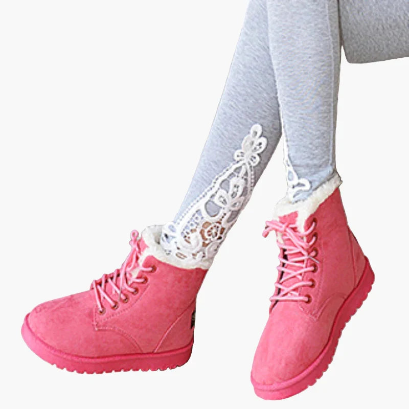 Ruth Kaffee Gefütterte Winterstiefel für Damen in Veloursleder-Optik | Schnürung Flache Sohle Winter - EU 36/37/38/39/40