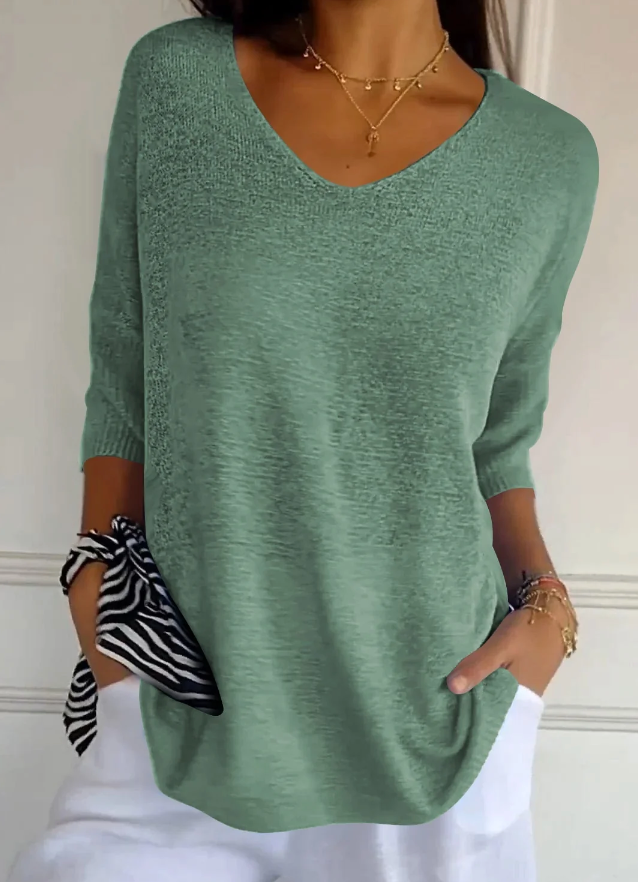 Monika Rot Leichter V-Ausschnitt Strickpullover für Damen | Entspannte Passform | Alltag & Freizeit | Dreiviertelärmel - S-5XL