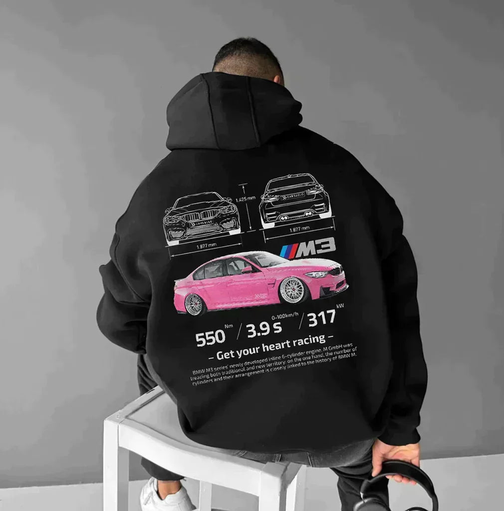 Hansruedi Schwarz Oversized Kapuzenpullover mit Aufdruck für Herren | Racing Motiv Casual Stil - S/M/L/XL/2XL/3XL