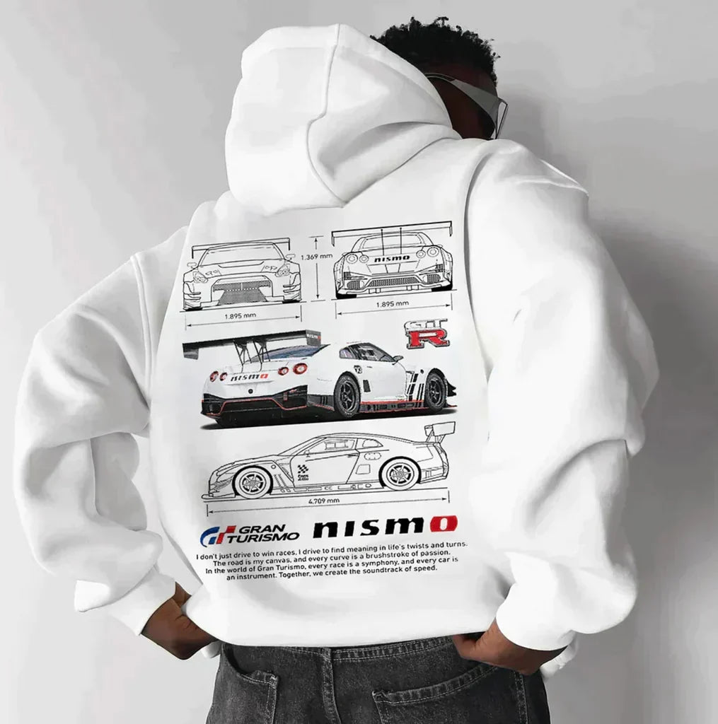 Hansruedi Schwarz Oversized Kapuzenpullover mit Aufdruck für Herren | Racing Motiv Casual Stil - S/M/L/XL/2XL/3XL