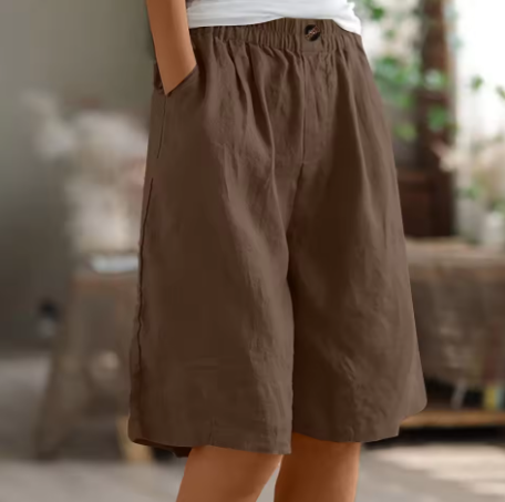 Brigitte Armeegrün Elastische Leinenoptik-Bermudashorts für Damen | Lockere Passform | Sommer Alltag | Mit Seitentaschen - S/M/L/XL/2XL/3XL