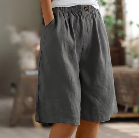 Brigitte Armeegrün Elastische Leinenoptik-Bermudashorts für Damen | Lockere Passform | Sommer Alltag | Mit Seitentaschen - S/M/L/XL/2XL/3XL