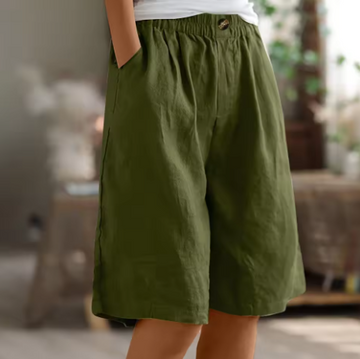 Brigitte Armeegrün Elastische Leinenoptik-Bermudashorts für Damen | Lockere Passform | Sommer Alltag | Mit Seitentaschen - S/M/L/XL/2XL/3XL