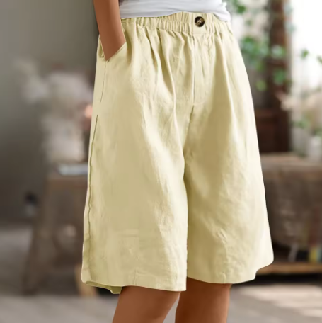 Brigitte Armeegrün Elastische Leinenoptik-Bermudashorts für Damen | Lockere Passform | Sommer Alltag | Mit Seitentaschen - S/M/L/XL/2XL/3XL