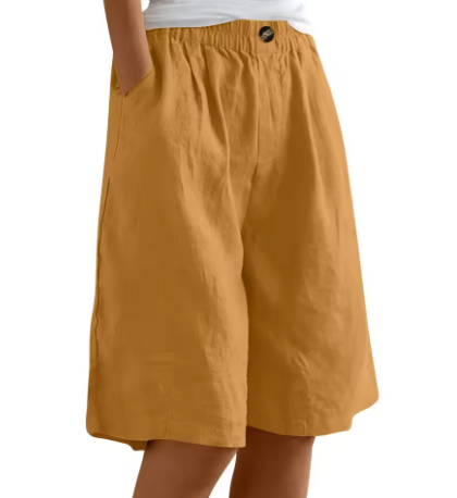 Brigitte Armeegrün Elastische Leinenoptik-Bermudashorts für Damen | Lockere Passform | Sommer Alltag | Mit Seitentaschen - S/M/L/XL/2XL/3XL