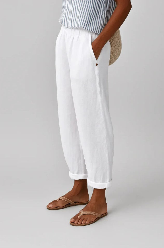 Gertrud Beige Leinenhose mit Gummibund für Damen | Entspannte Passform | Sommer und Alltag - S-5XL