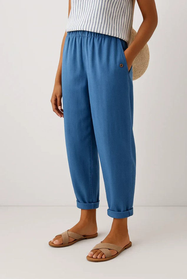 Gertrud Beige Leinenhose mit Gummibund für Damen | Entspannte Passform | Sommer und Alltag - S-5XL