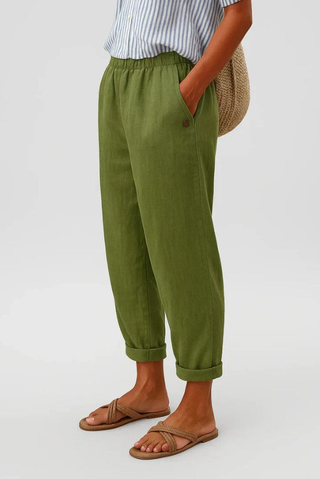 Gertrud Beige Leinenhose mit Gummibund für Damen | Entspannte Passform | Sommer und Alltag - S-5XL