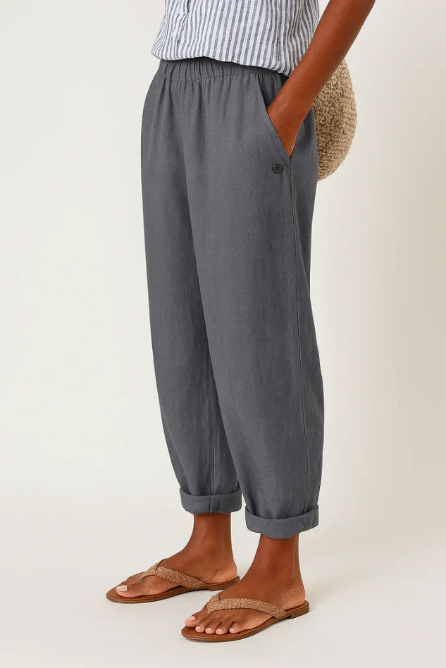 Gertrud Beige Leinenhose mit Gummibund für Damen | Entspannte Passform | Sommer und Alltag - S-5XL
