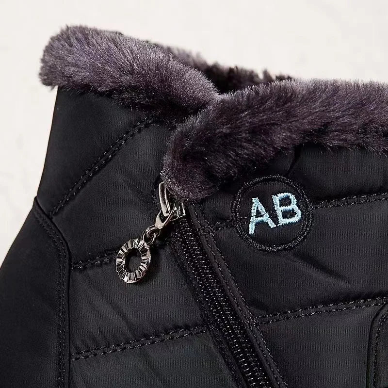 Ursula Schwarz Wasserdichte Gefütterte Winterstiefel für Damen | Steppoptik Kunstfell-Kragen Flache Sohle - EU 35-44