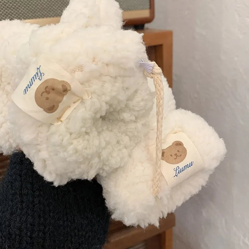 Katharina Khaki Warme Sherpa Fäustlinge für Damen | Winter Casual mit Bärenapplikation - Einheitsgrösse