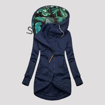 Annemarie Marineblau Longline Kapuzenjacke mit Reissverschluss für Damen | Slim Fit Asymmetrisch Casual - S/M/L/XL/2XL/3XL