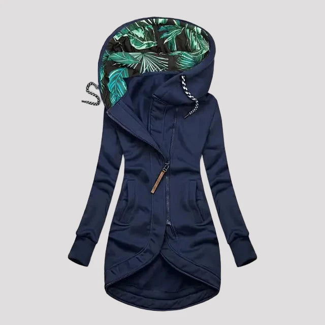 Annemarie Marineblau Longline Kapuzenjacke mit Reissverschluss für Damen | Slim Fit Asymmetrisch Casual - S/M/L/XL/2XL/3XL